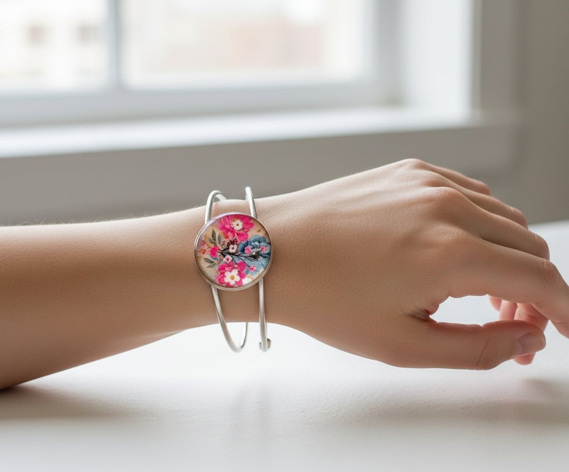 Silver Adjustable resin flower Bracelets