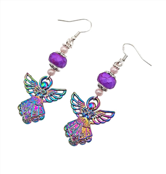 Ion plating rainbow angel earrings