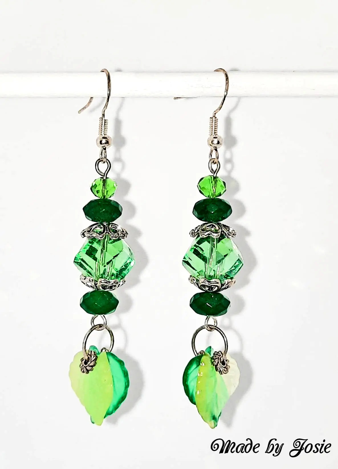 Crystal green beaded sterling French hook earrings
