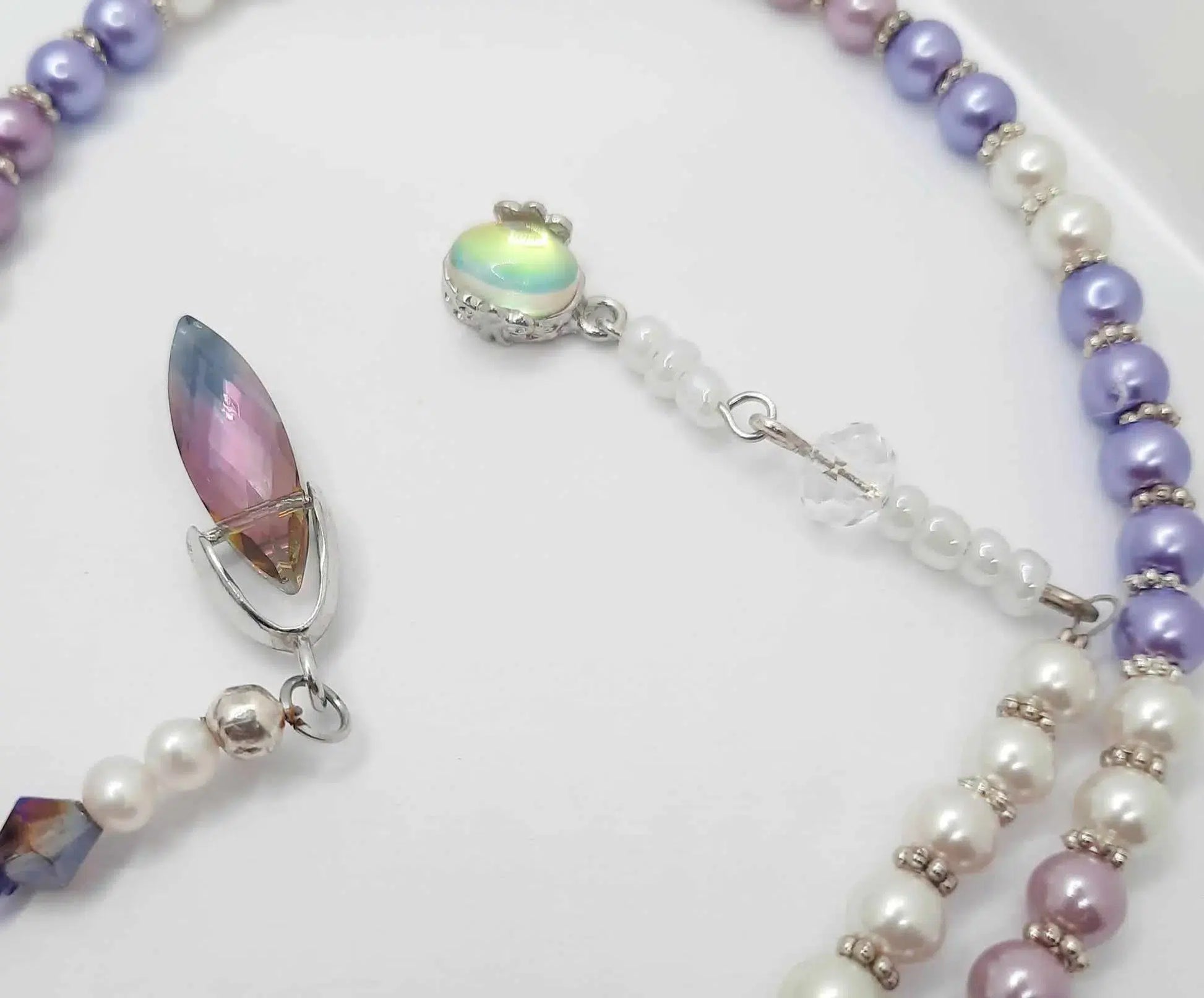 Purple White Glass pearl long Necklace