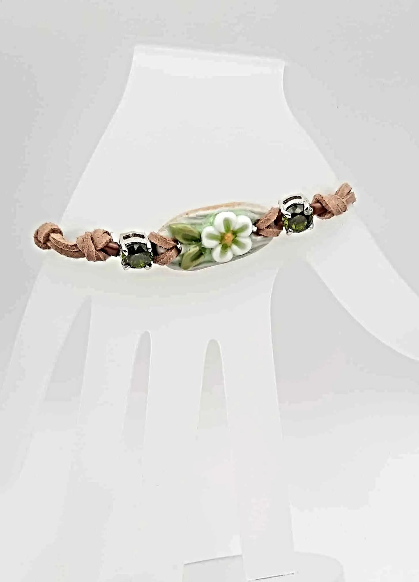 Beige faux suede flower focal bracelet