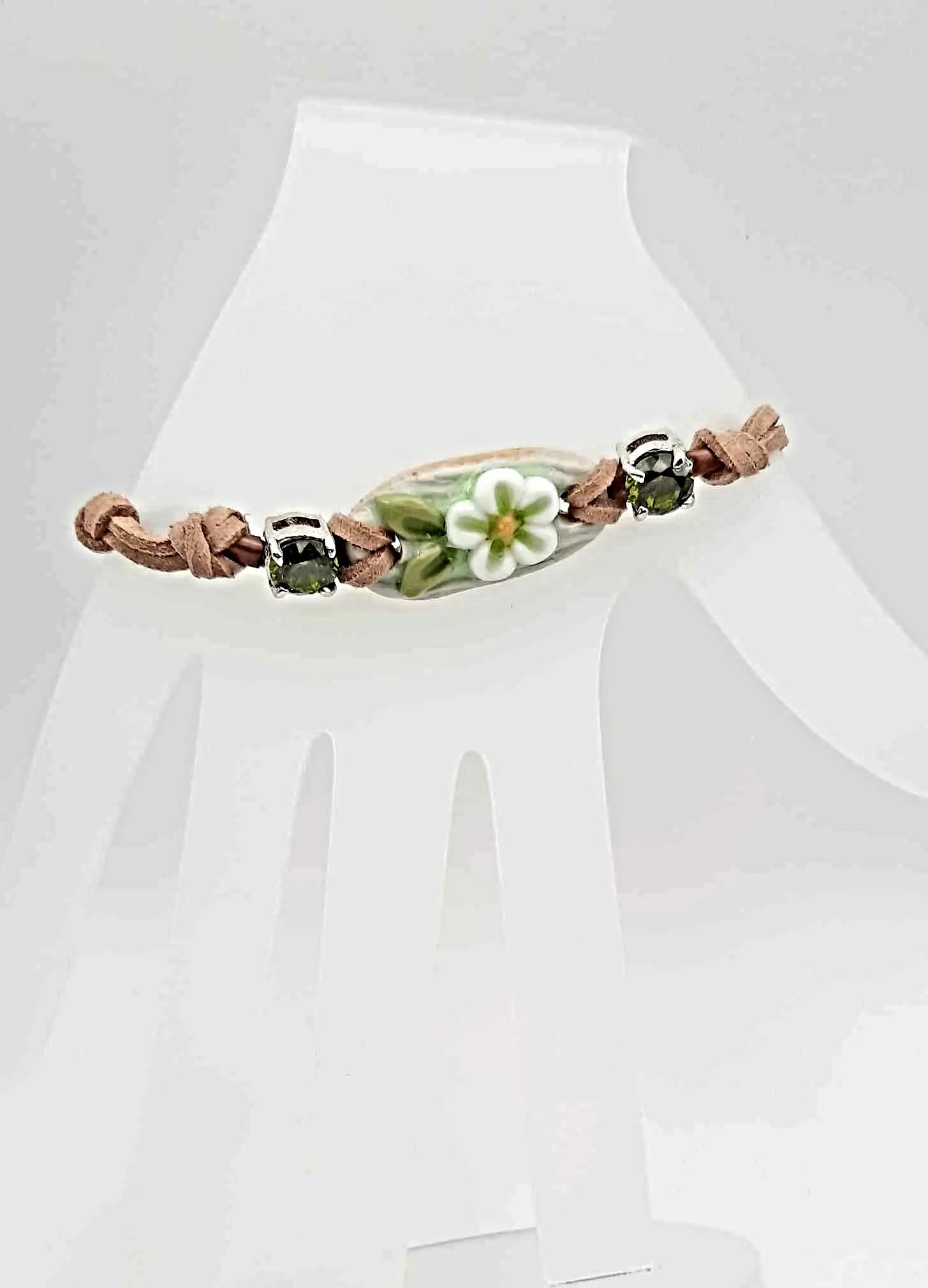 Beige faux suede flower focal bracelet