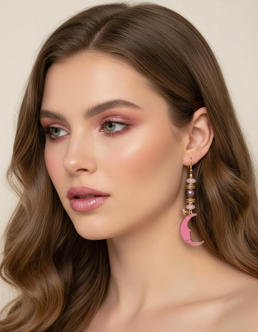 Moon face enamel earrings