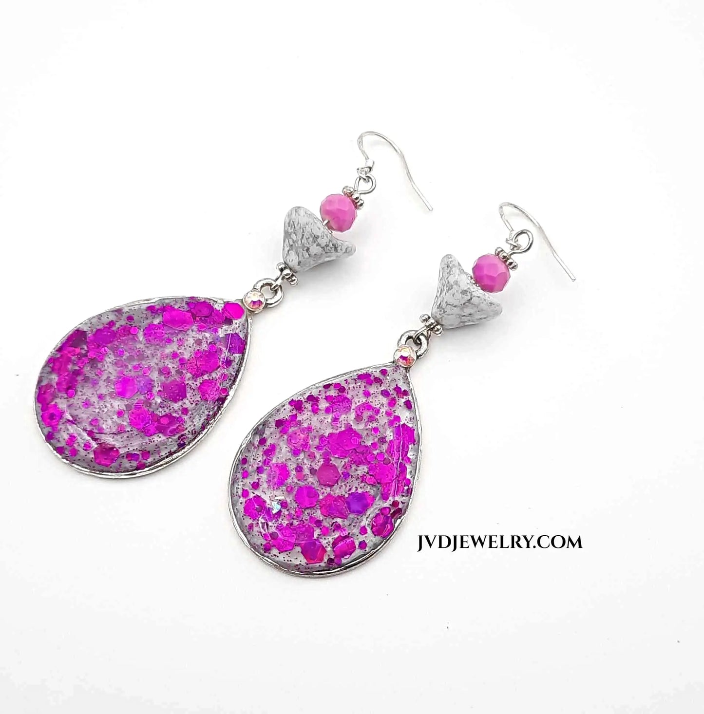 Handcrafted pink drop Earrings resin