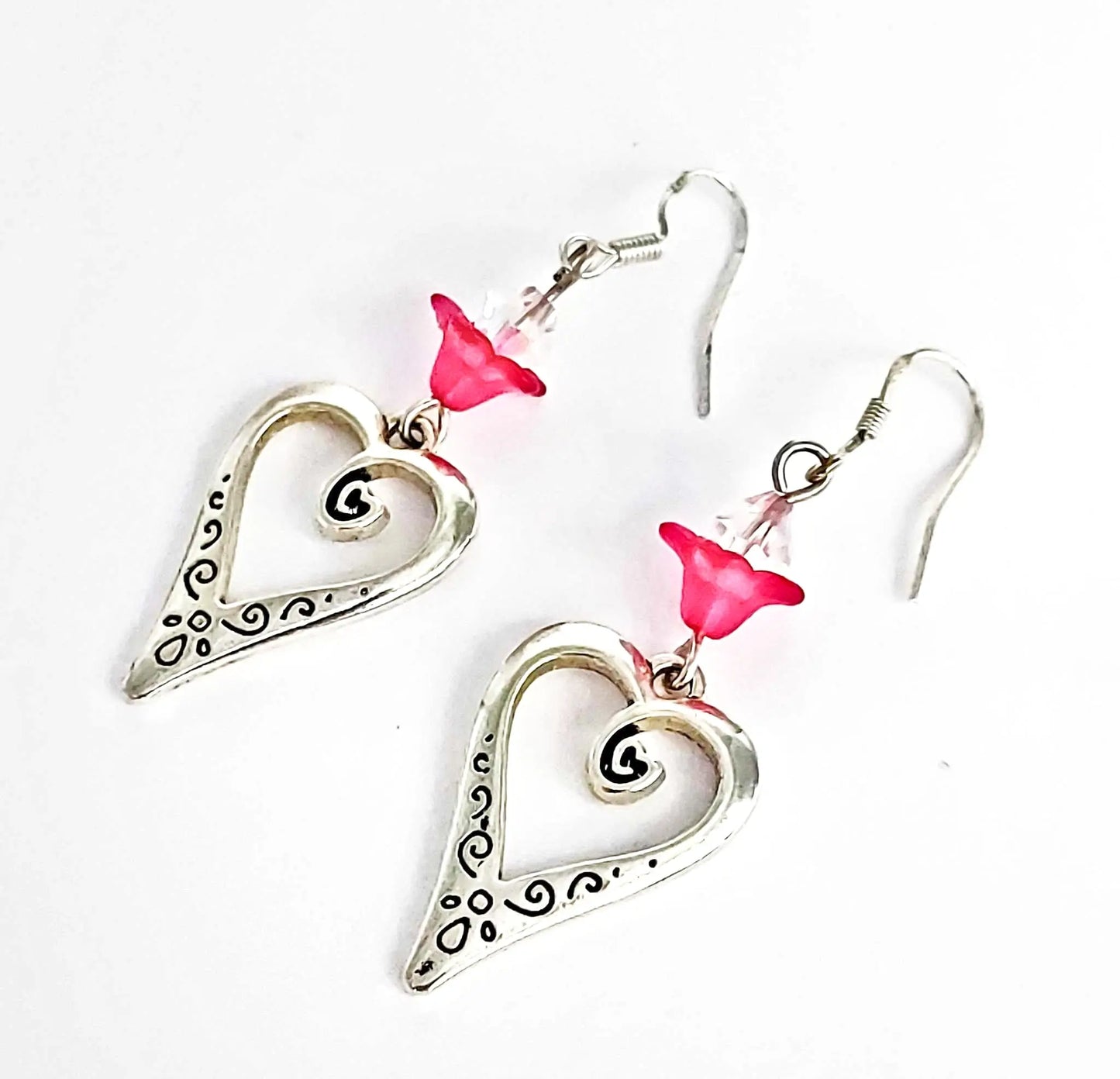Silver heart pink Lucite earrings, more color - Image #5