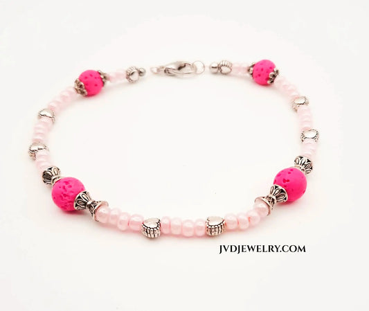 Pink seed bead Ankle bracelet by Josie