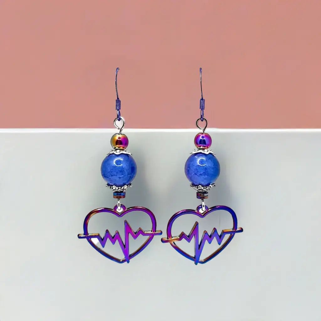 Heartbeat ion plating earrings blue/purple beads