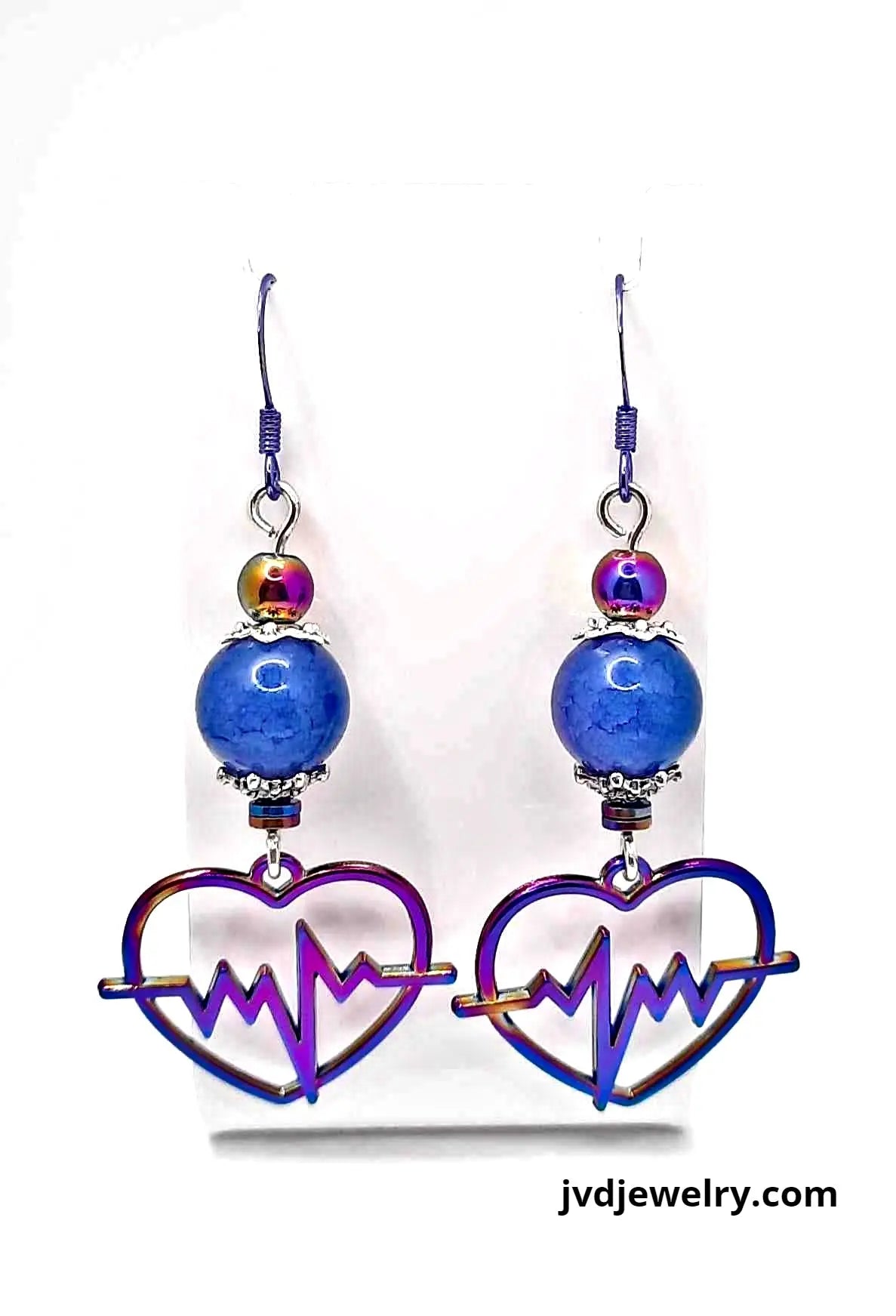 Heartbeat ion plating earrings blue/purple beads