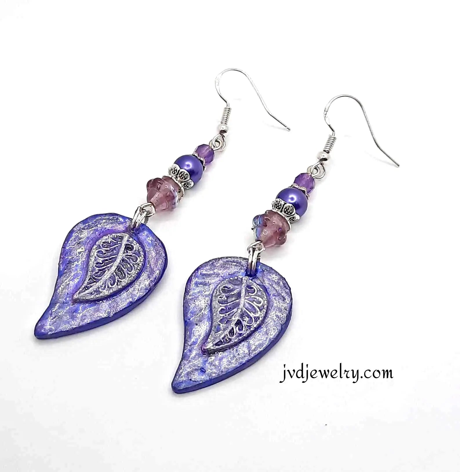 Resin Purple leaf Earrings Czech Beads