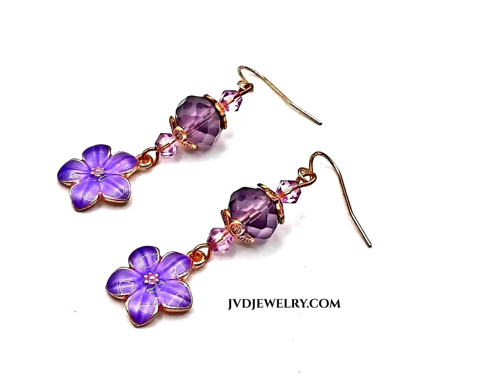 Purple flower enamel earrings