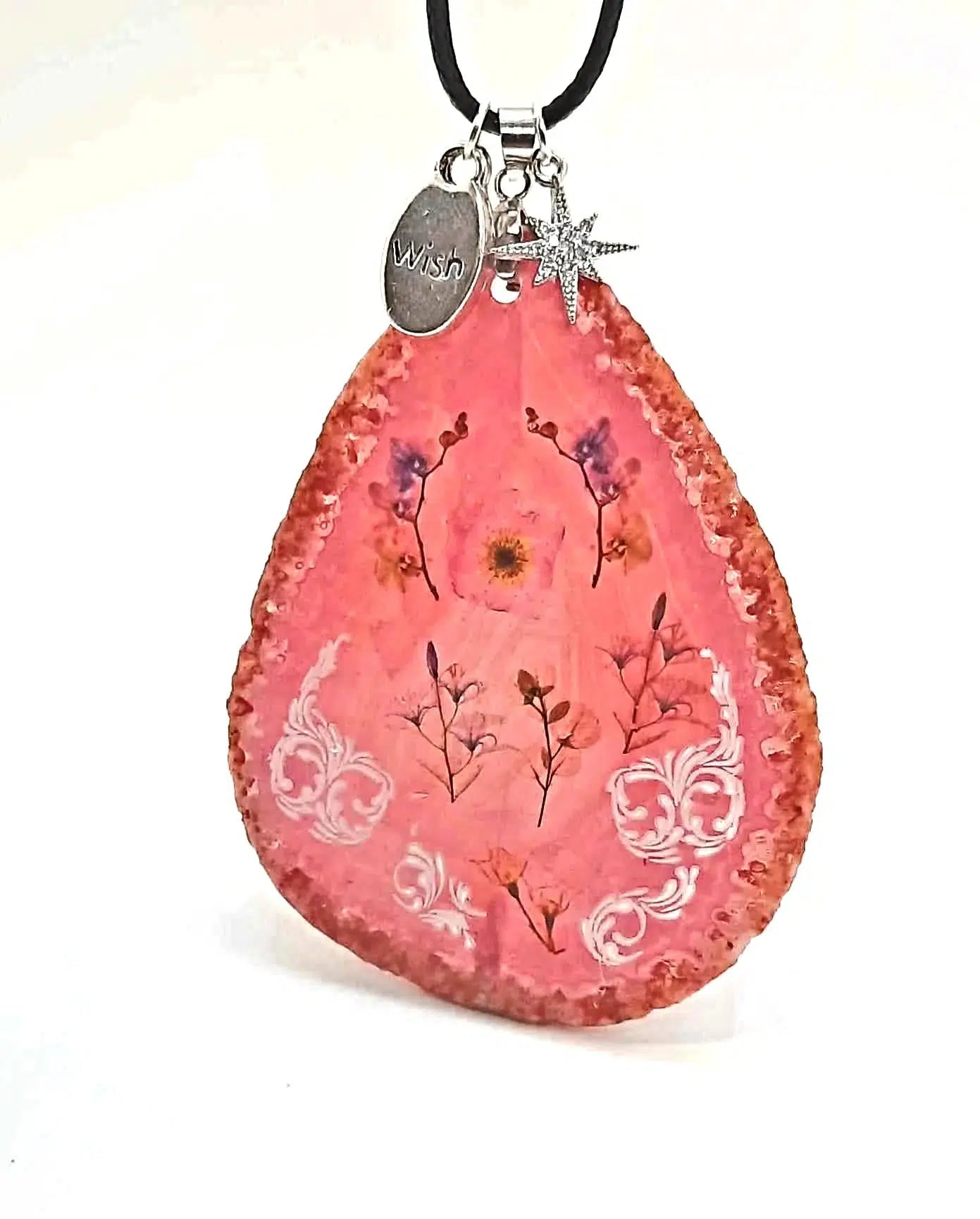 Handcrafted pink agate slice necklace