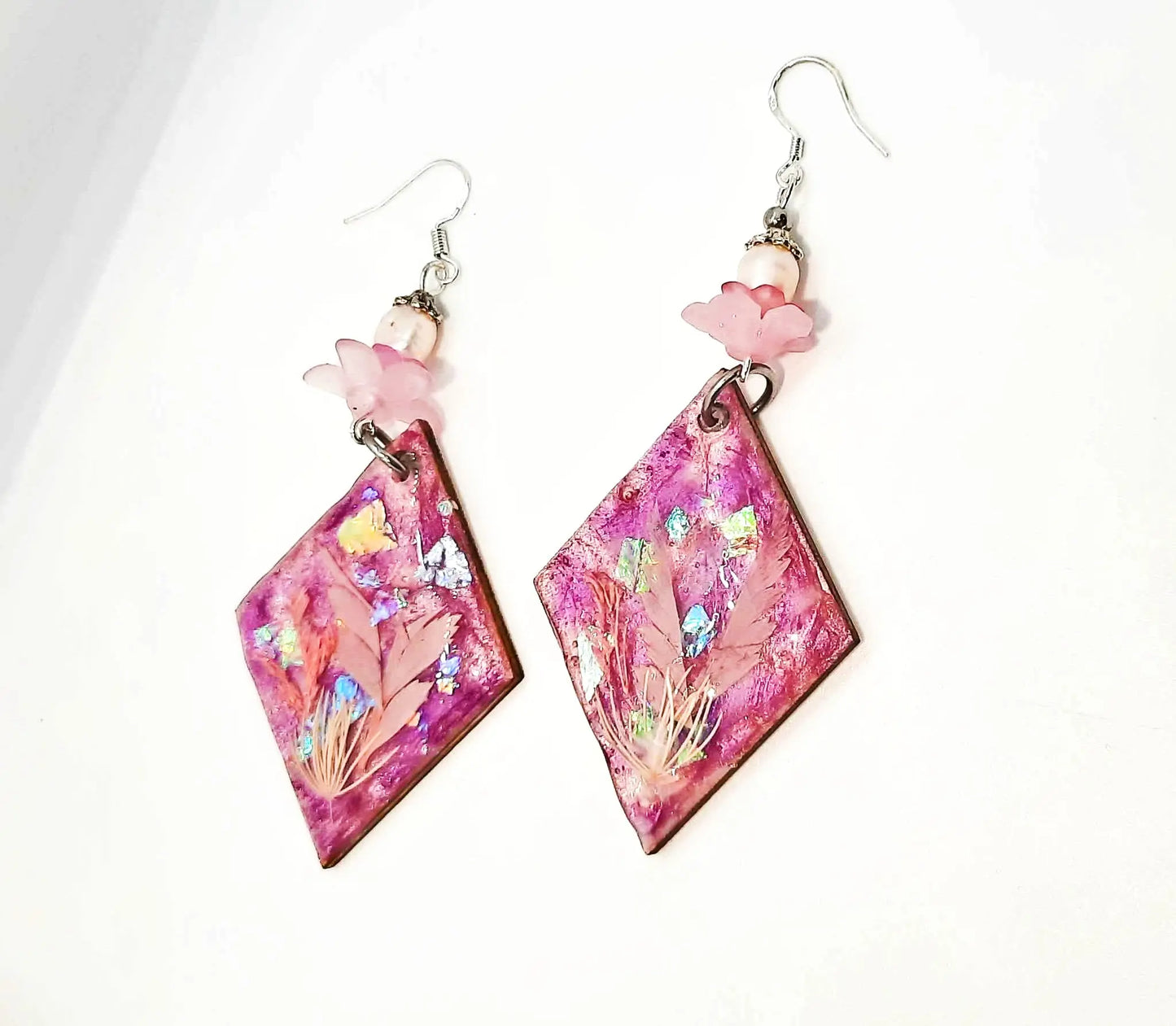 Triangle wooden resin light Earrings - Image #1