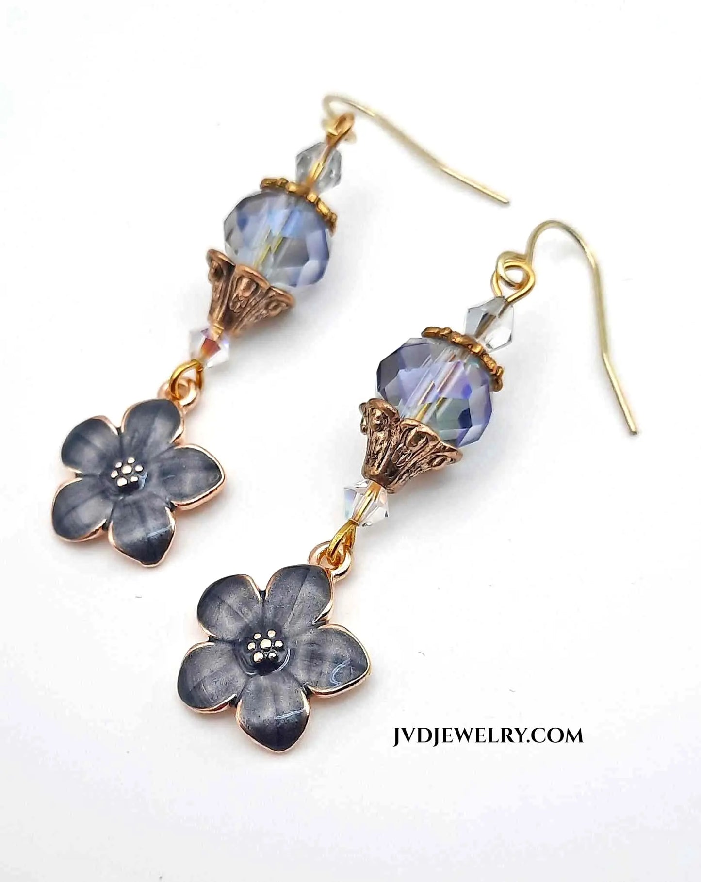 Enamel Floers antique gold earrings 2inches