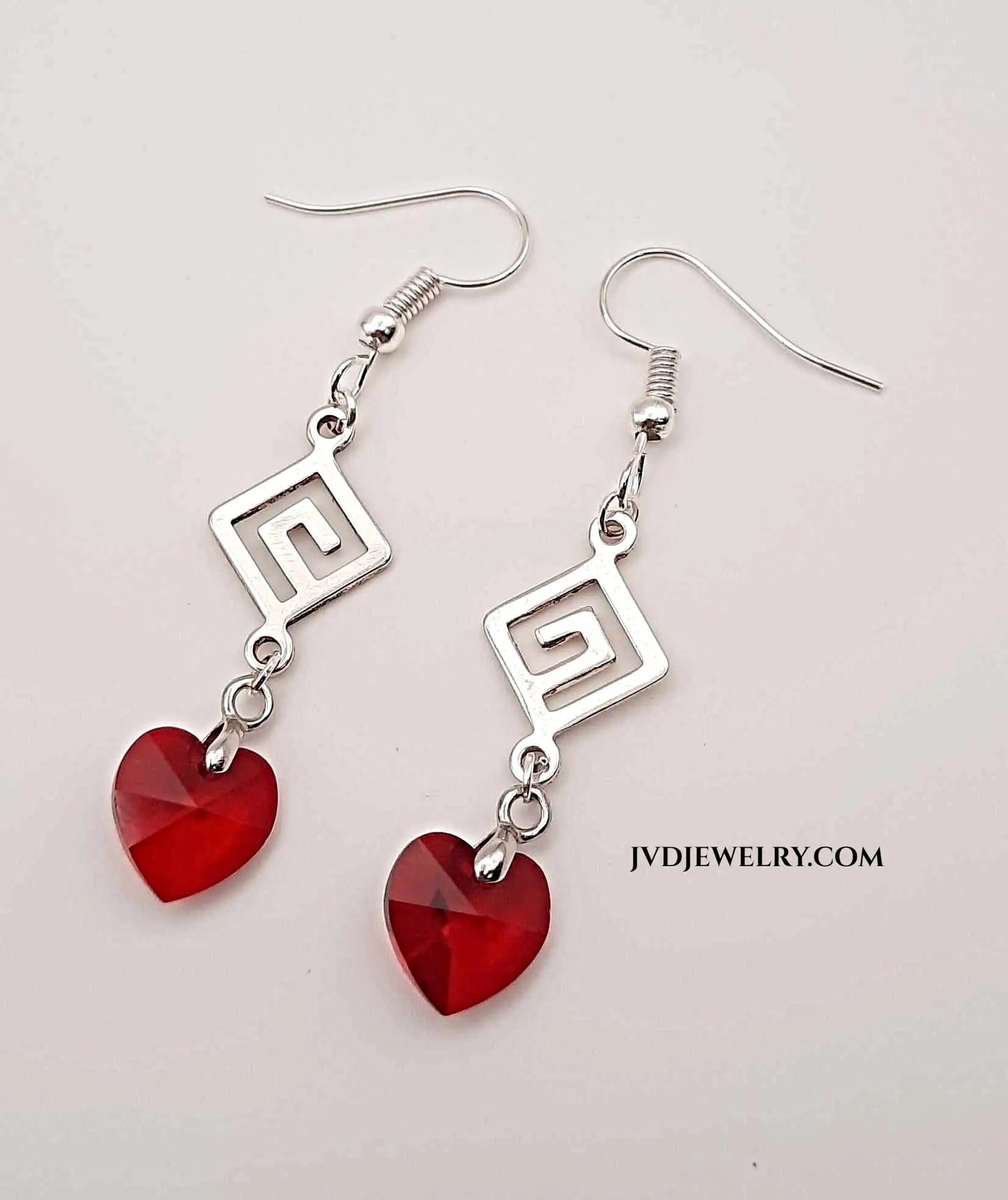 Crystal heart silver connector earrings