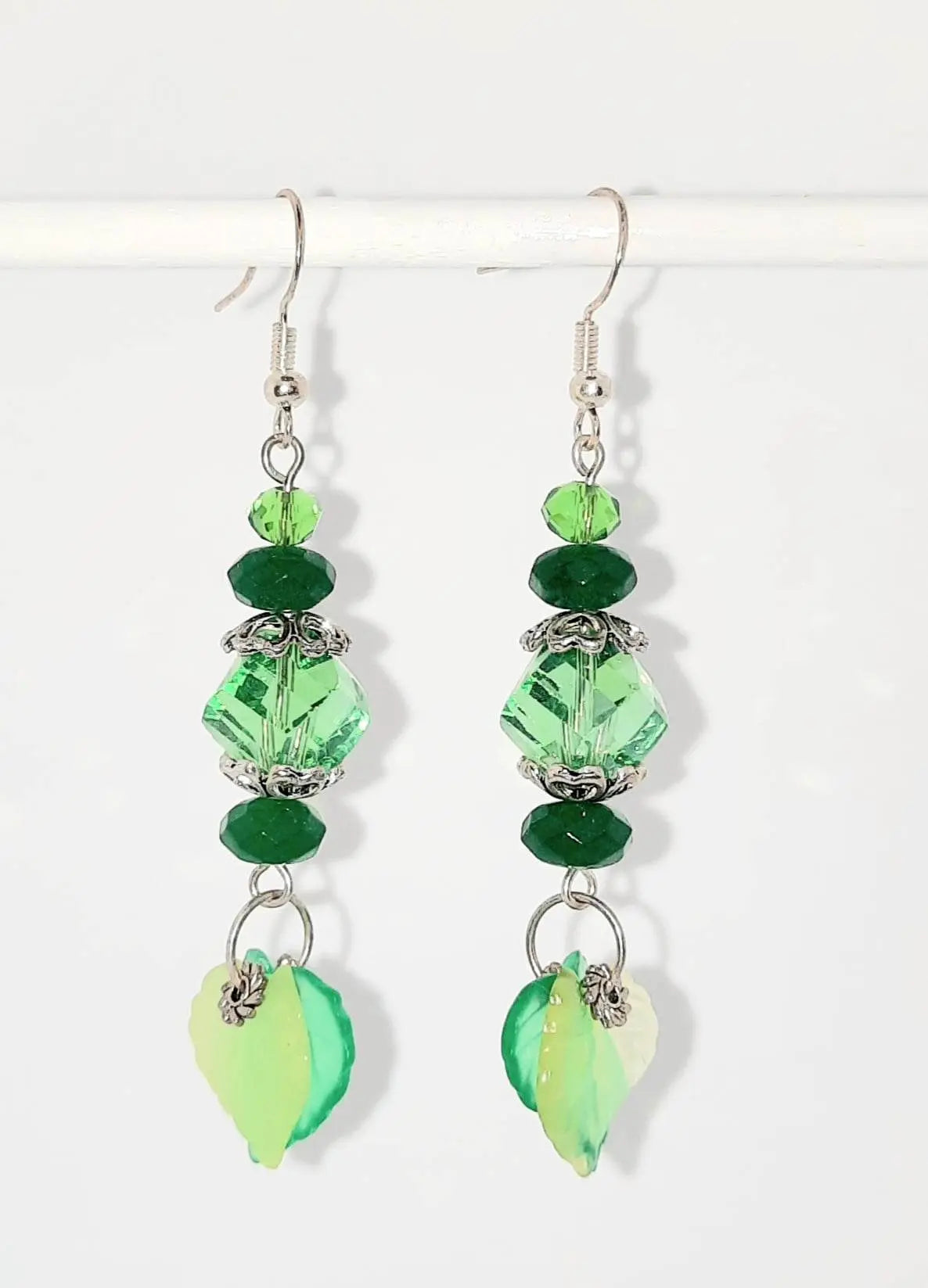 Crystal green beaded sterling French hook earrings