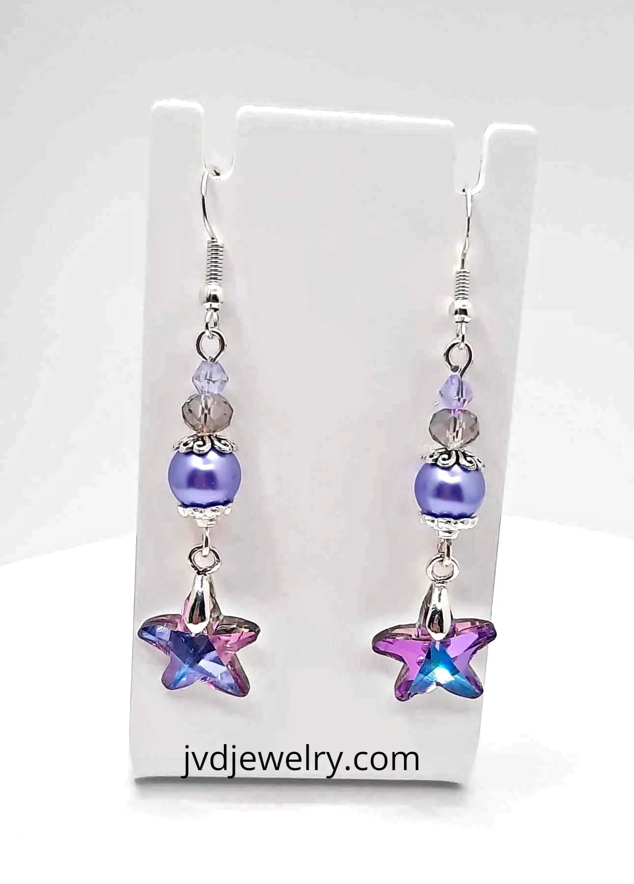 Crystal star beaded Earrings lavender glass pearls