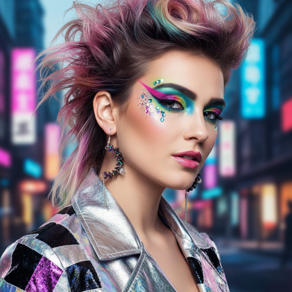 Multicolored beaded hoop earrings on a white background