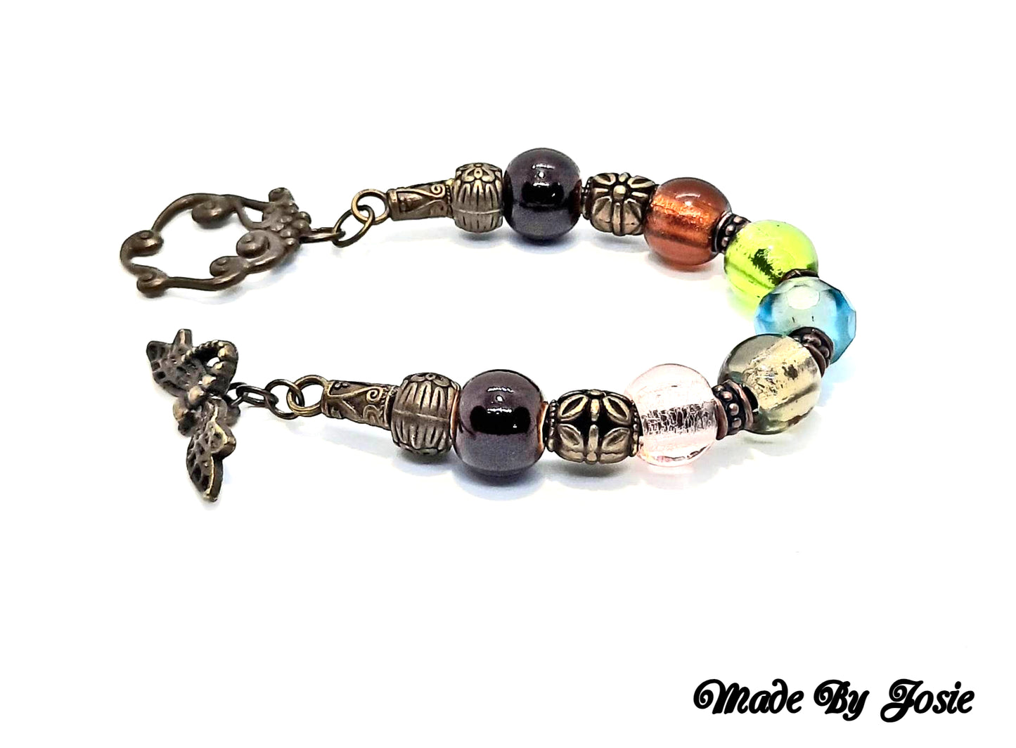 Glass and porcelain beaded Boho bracelet