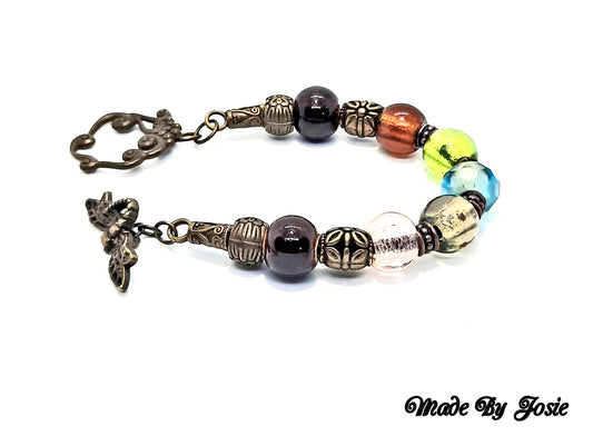 Glass and porcelain beaded Boho bracelet