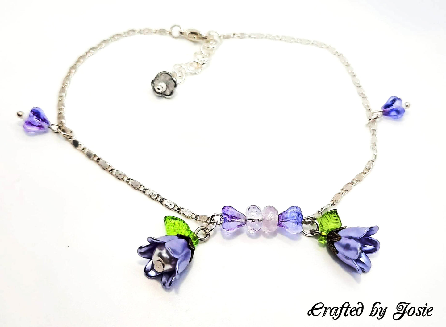 Ankle bracelet purple flower silver-plated chain