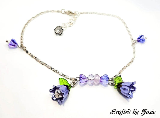 Ankle bracelet purple flower silver-plated chain
