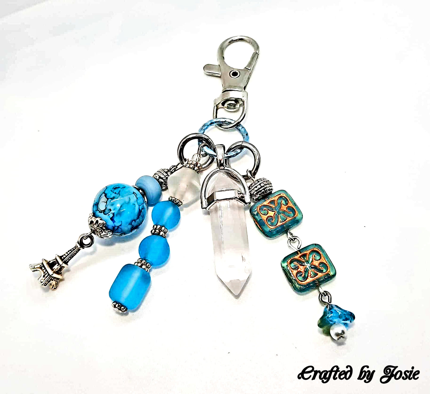 Blue beaded purse charm Eiffel tour