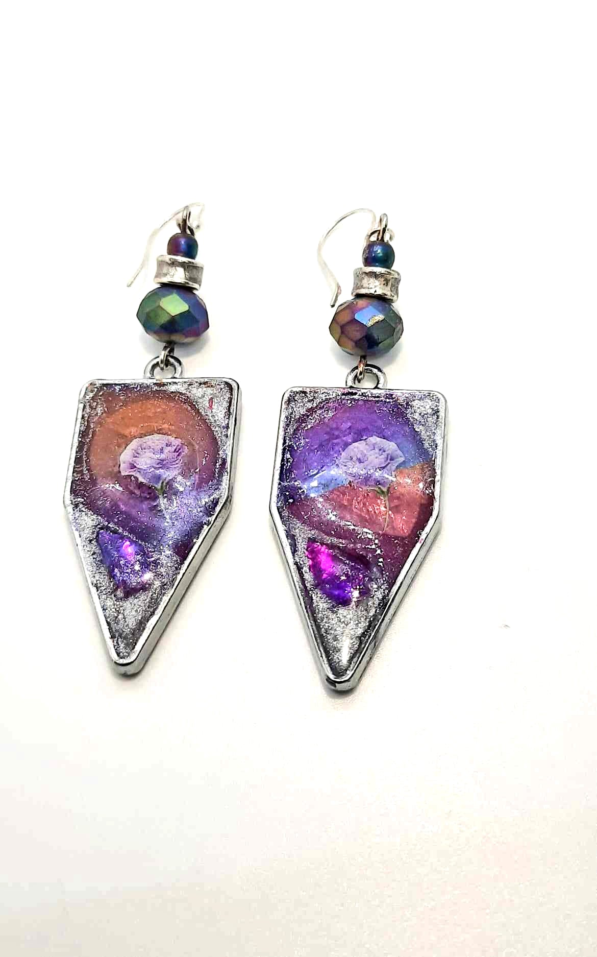 Resined reversible multicolor rainbow beaded Earrings