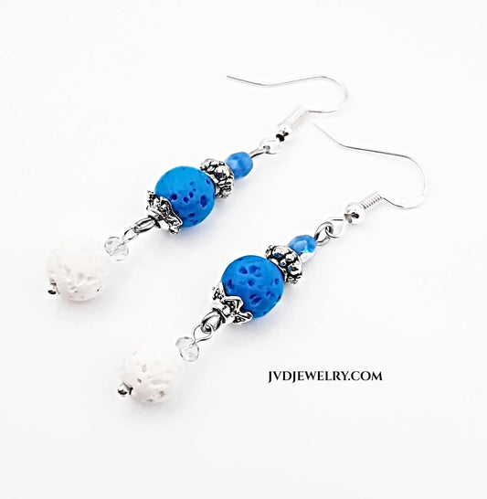 Blue and white lava beads with Lavender scent from essential oil earrings