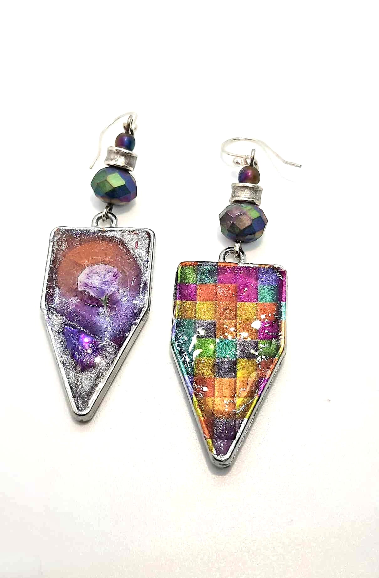 Resined reversible multicolor rainbow beaded Earrings