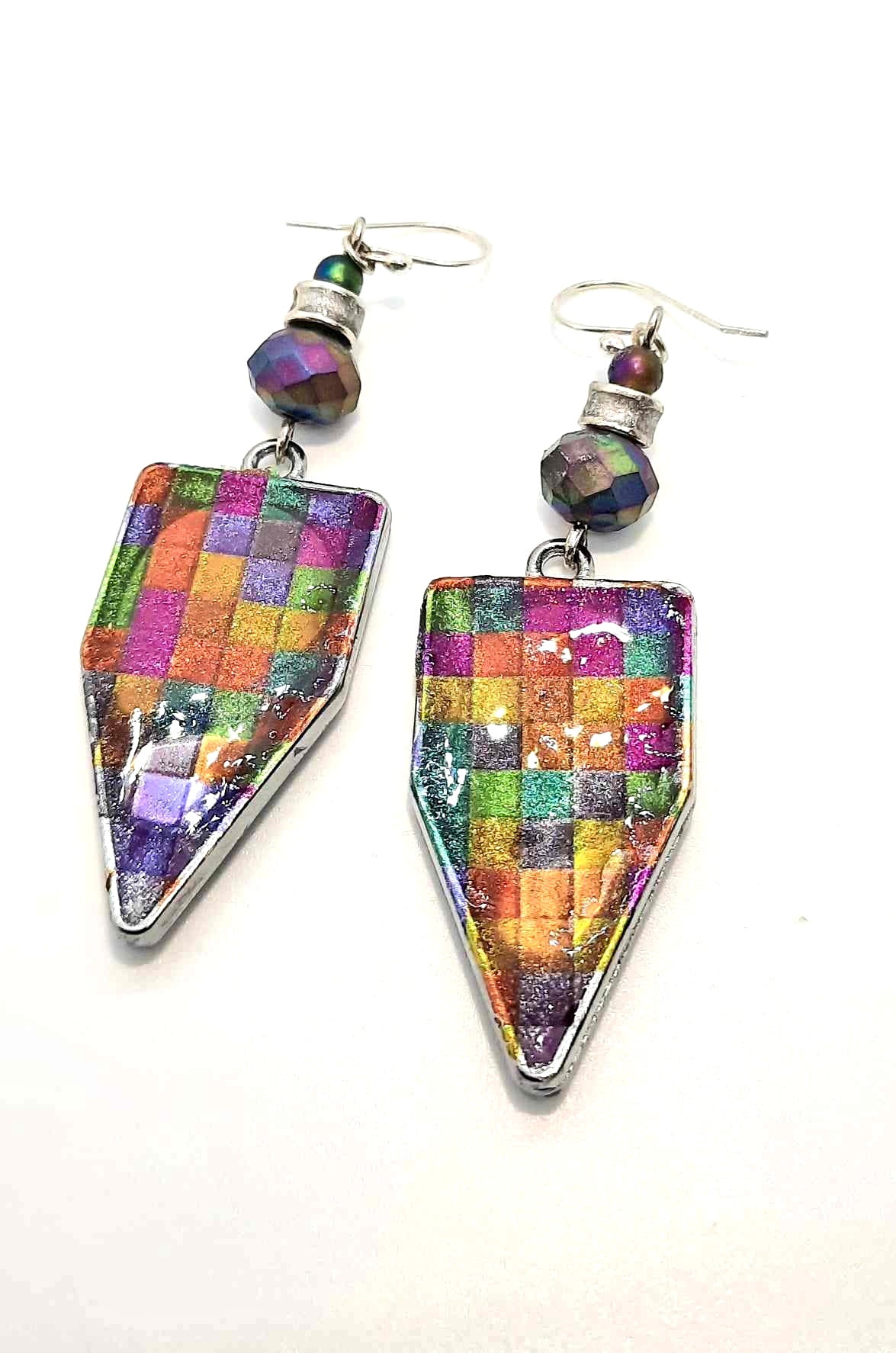 Resined reversible multicolor rainbow beaded Earrings