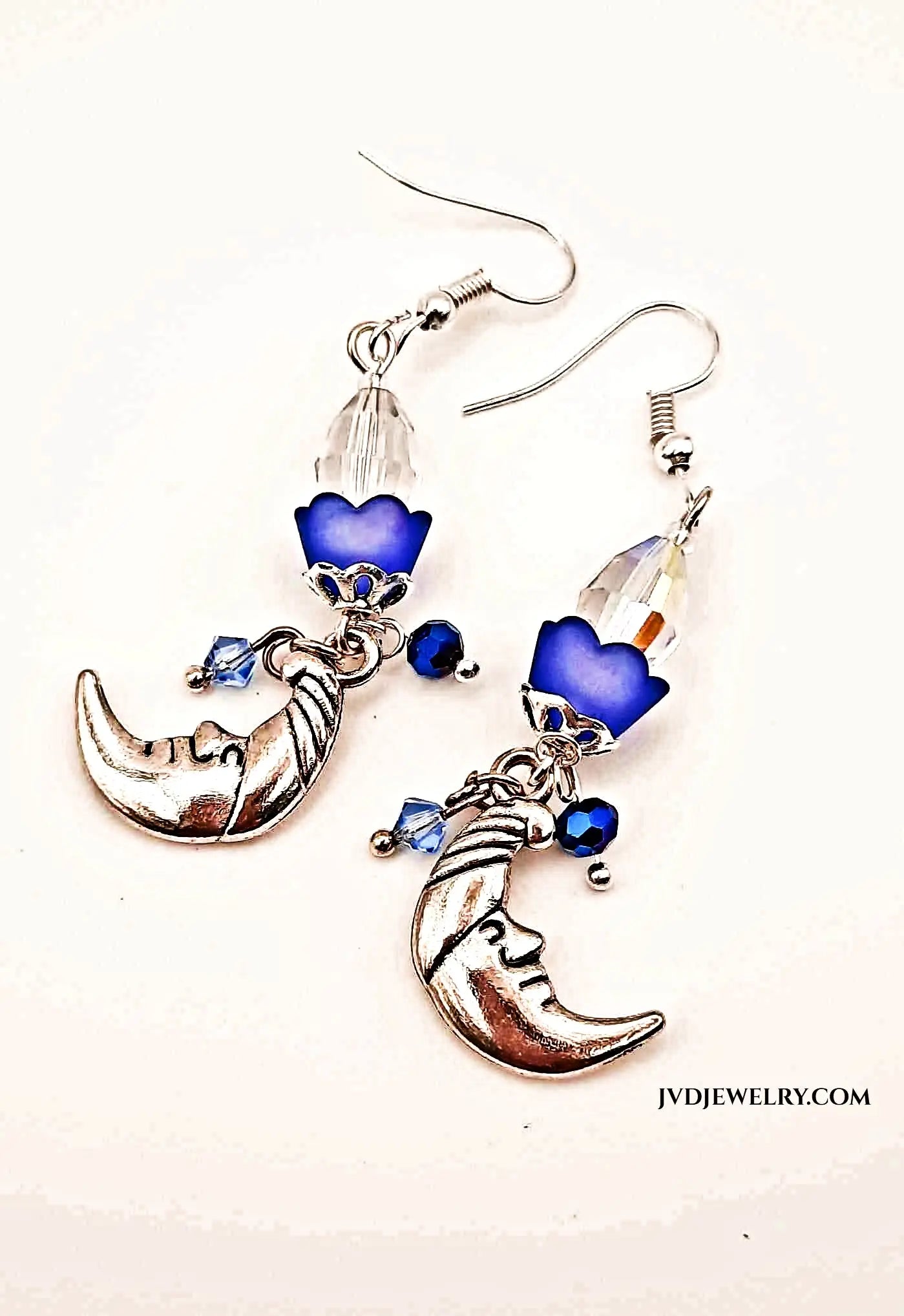 silver moon face charm earrings