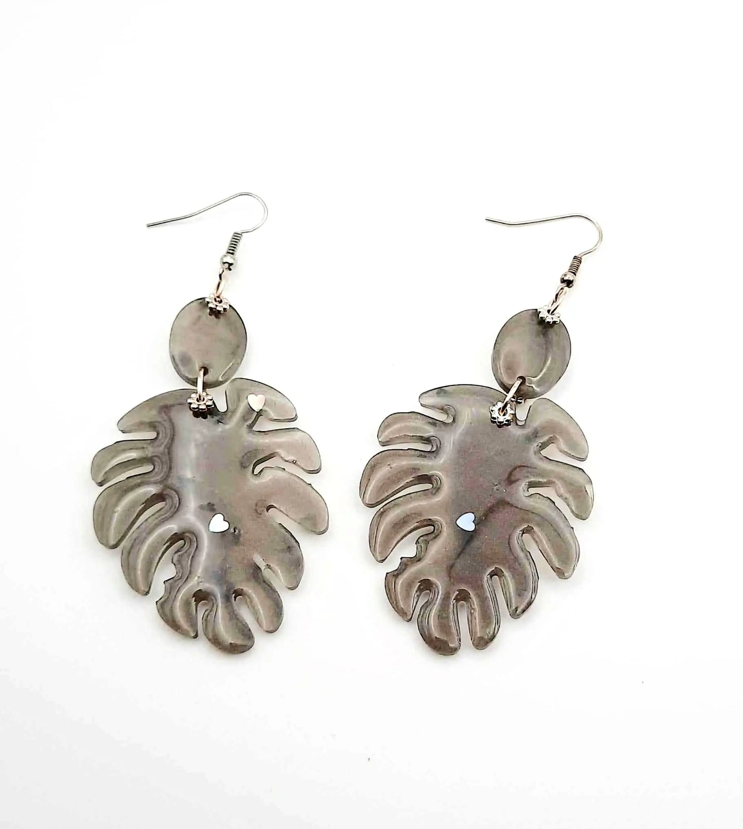 ResiN leaf light earrings GREYISH