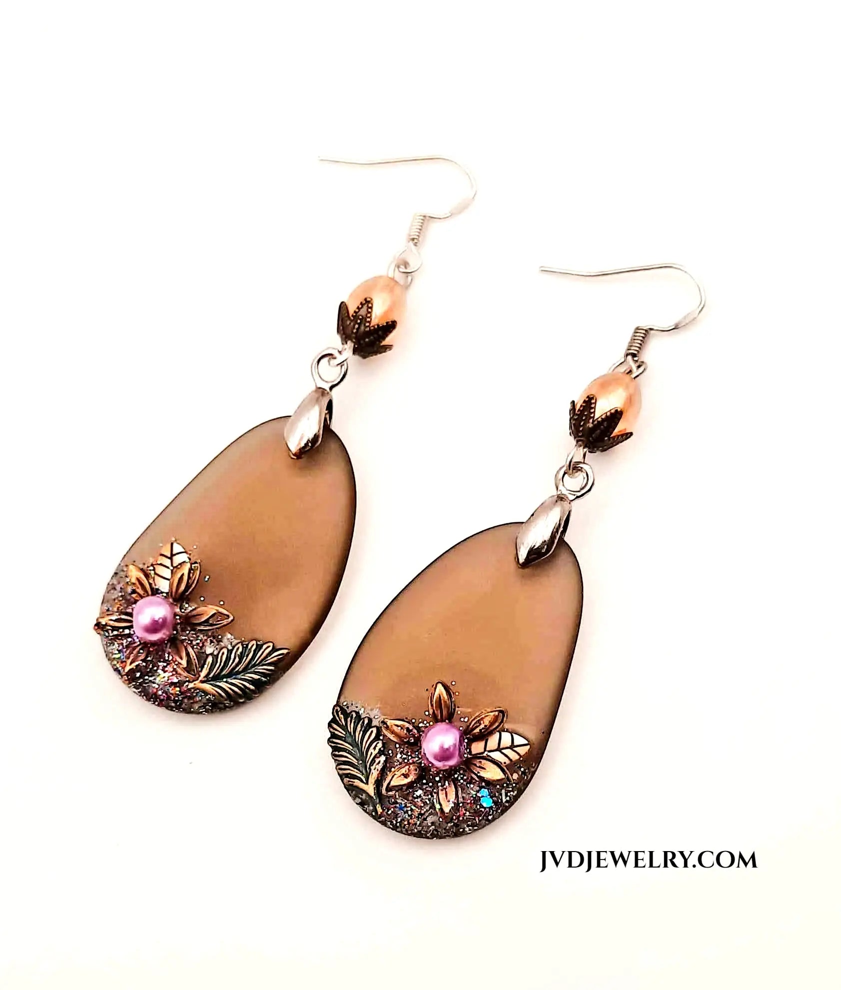 Sea glass handmade flower earrings