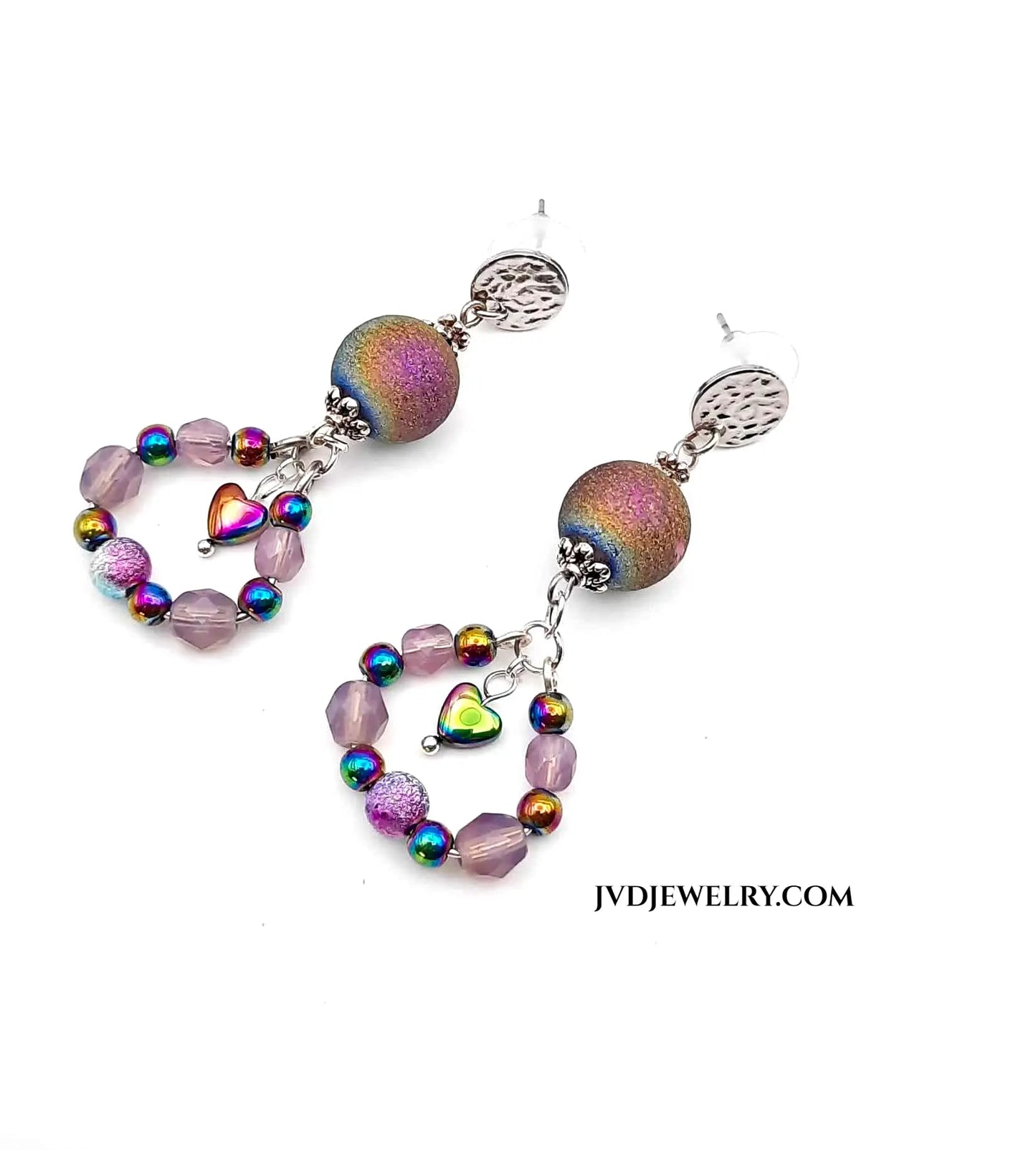 silver stud earrings with ion plating hearts