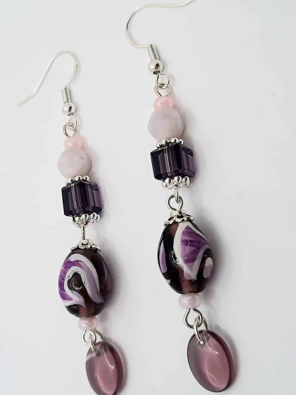 2.75 inches Purple Glass bead Earrings