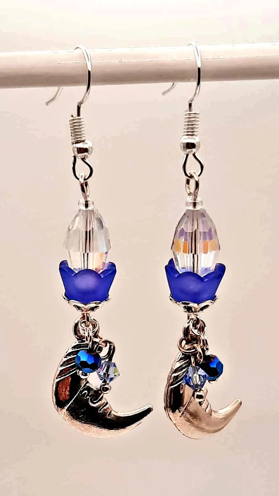 silver moon face charm earrings