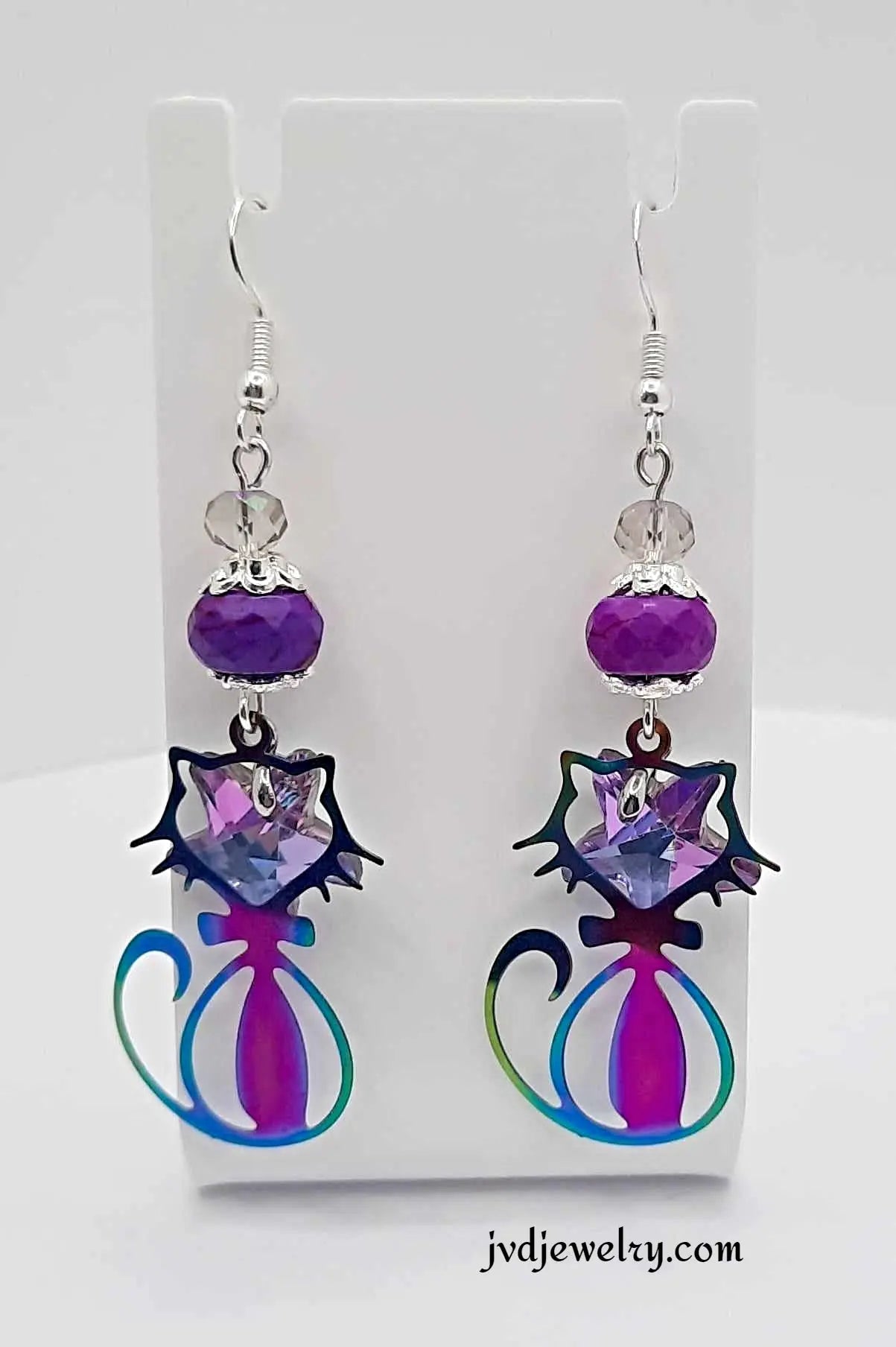 Ion plating cat with crystal star beaded Earrings