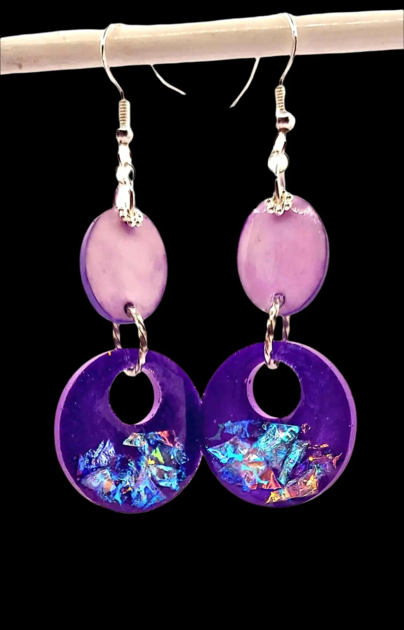 Resin crete Earrings purple round 2.5inches