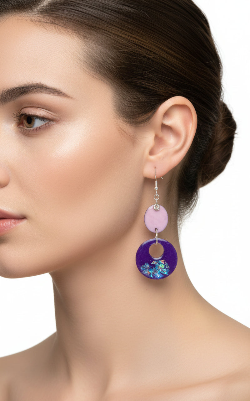 Resin crete Earrings purple round 2.5inches