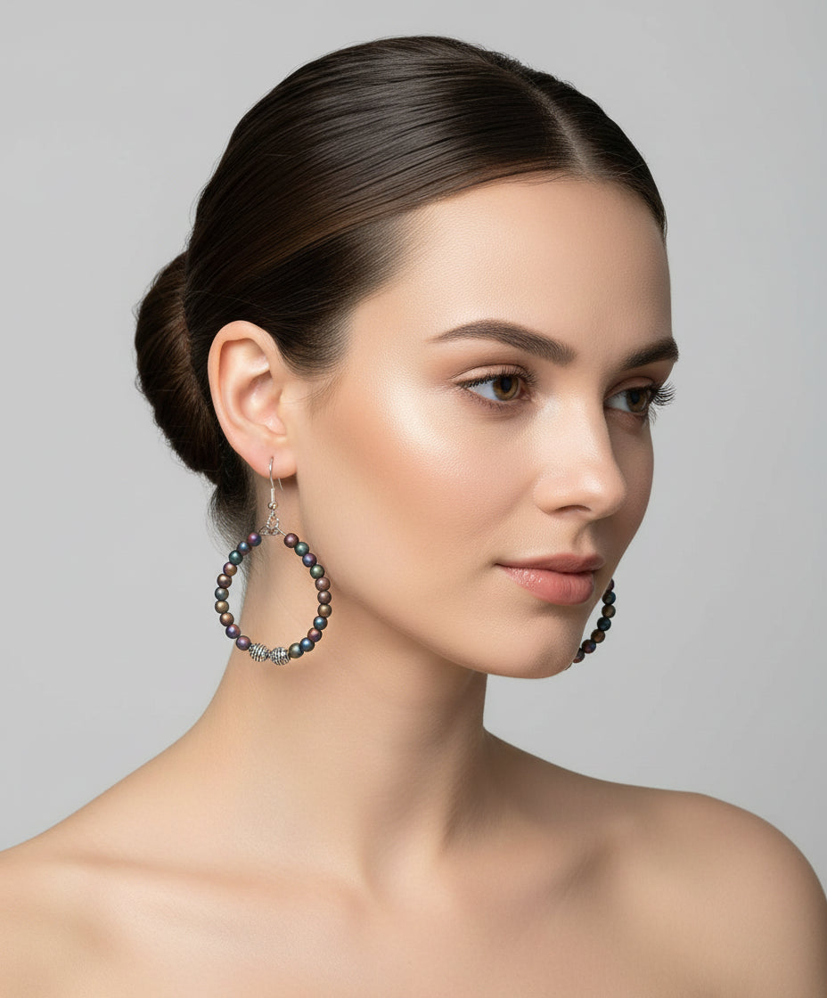 RAINBOW HOOP WITH SILVER BEADS EARRINGS