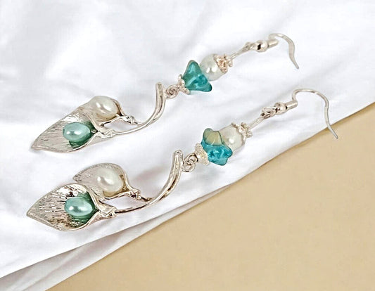 Shiny silvery Cala Lily Czech earrings