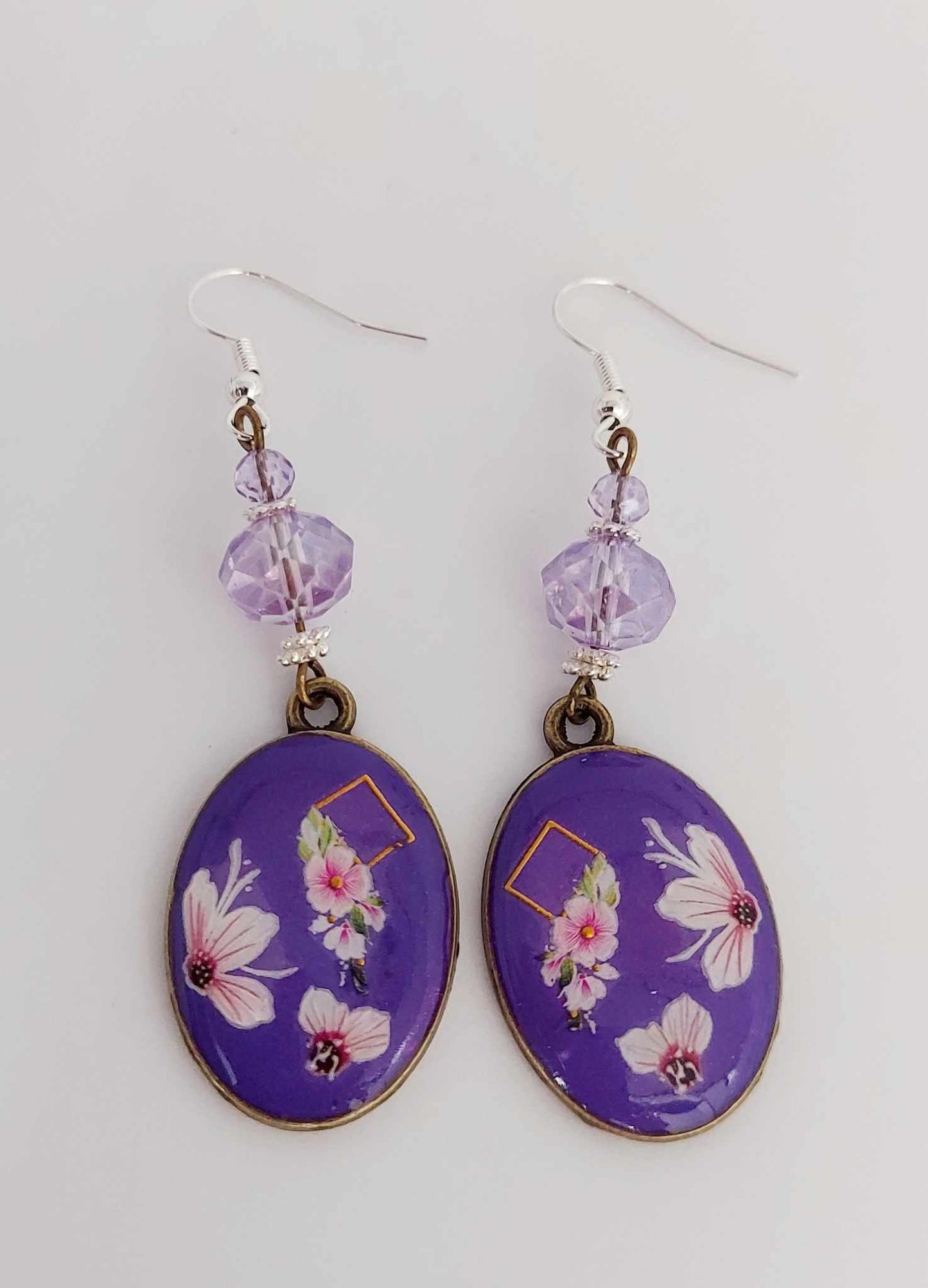 Purple Handcrafted Flower Resincrete Earrings