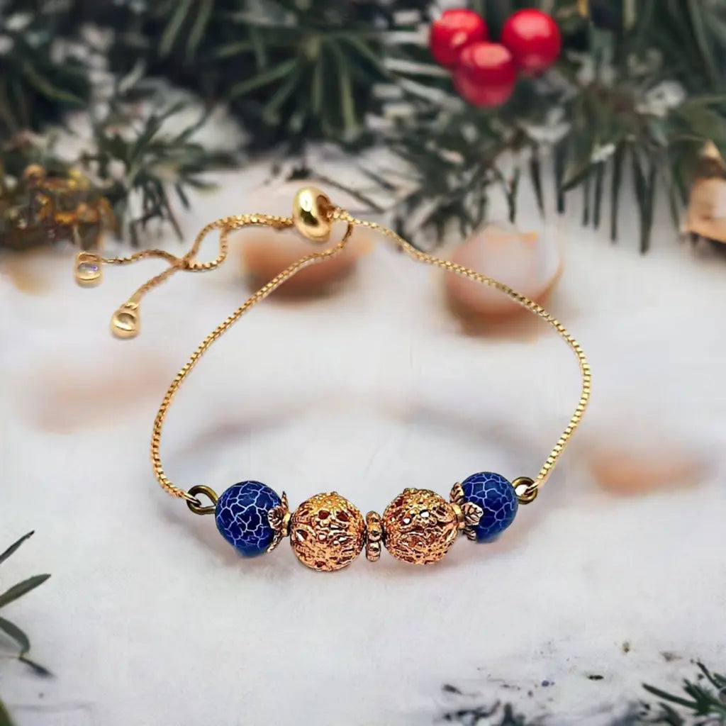 Gold adjustable blue agate Bracelet