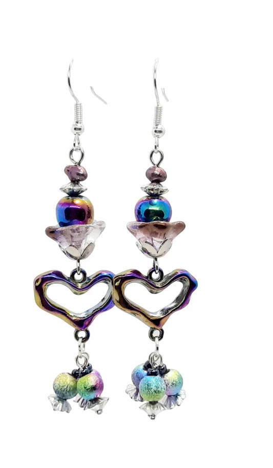 Rainbow color Czech flower handcrafted by Josie's earrings