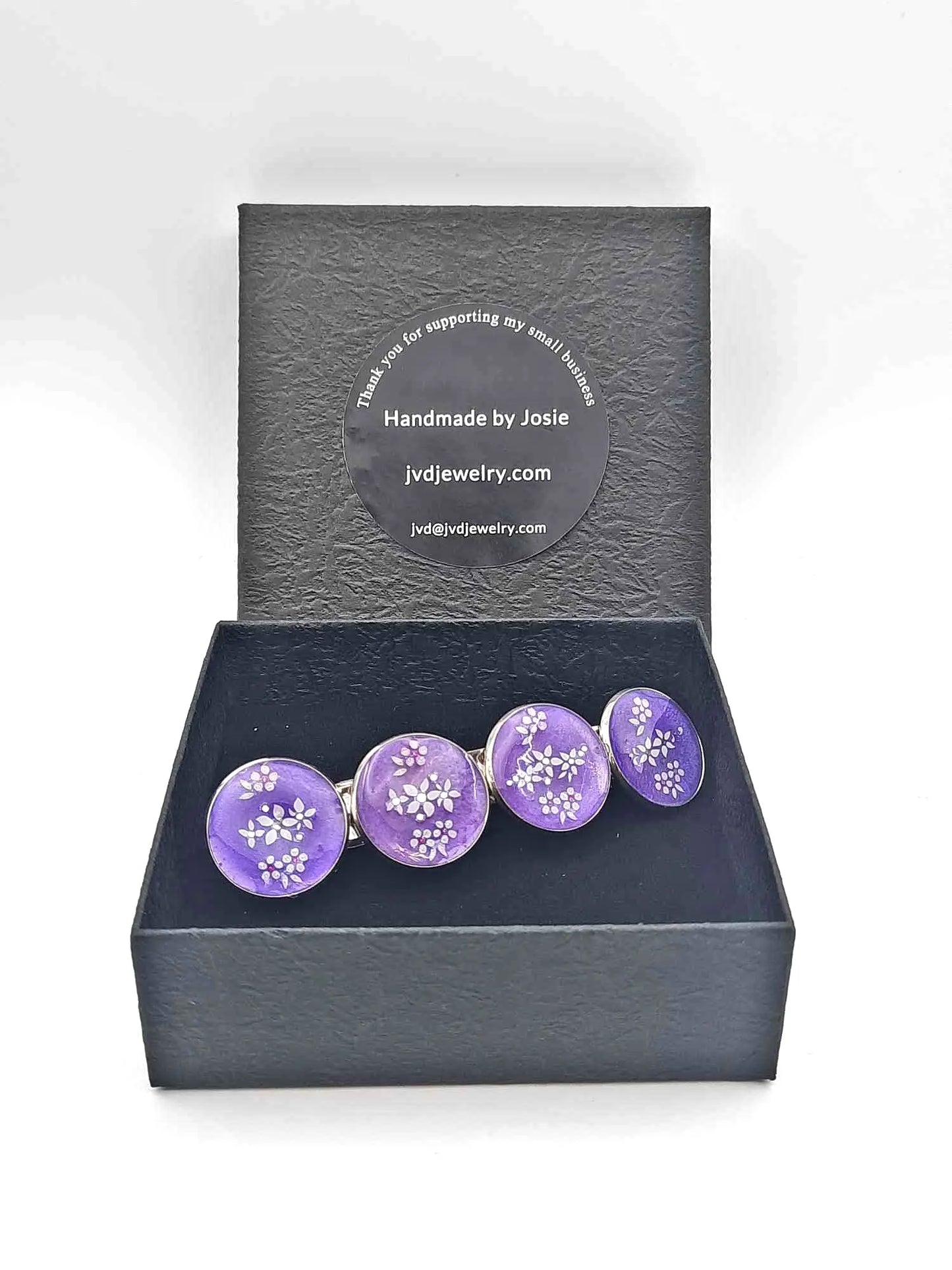 Handcrafted barrette Purse charms/ Key chain Accessories purple and white