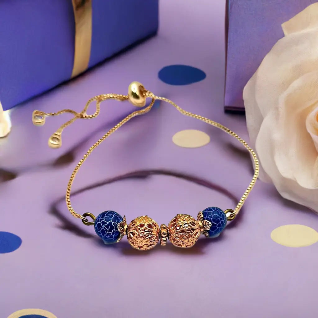 Gold adjustable blue agate Bracelet