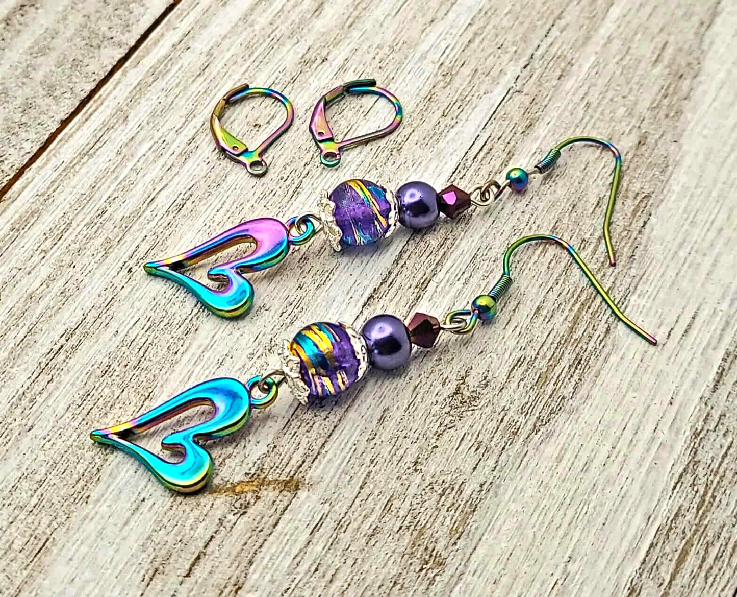 Rainbow color heart earrings