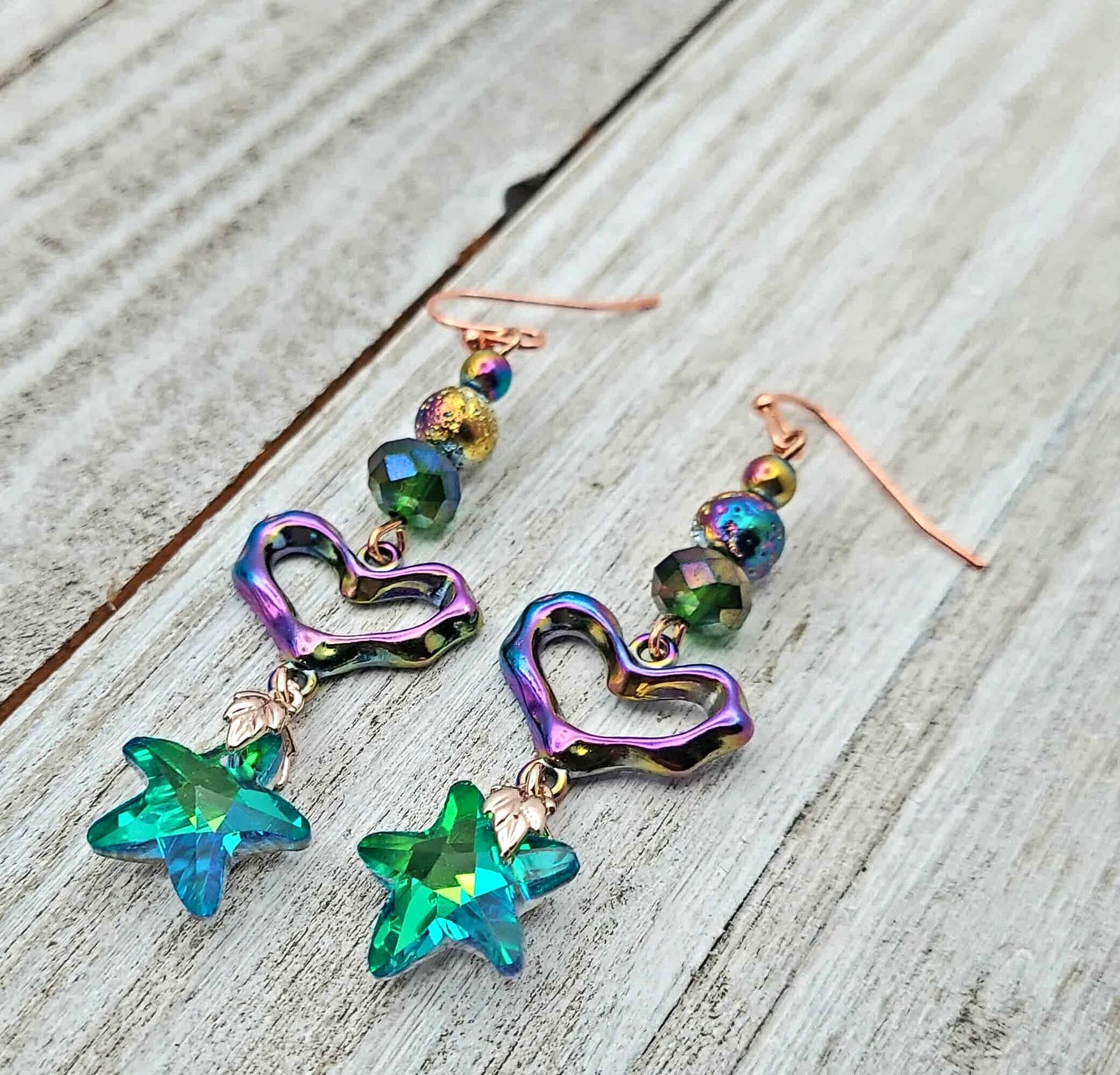 3 inches Ion Plating Heart earring crystal star