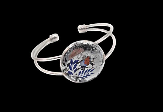 Adjustable silver resined foil bracelet vintage style - Image #1