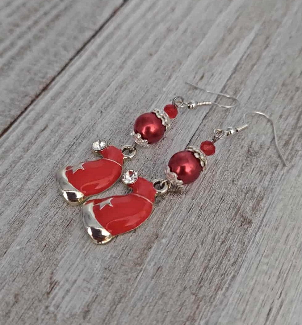 Cute as a button Christmas hat Earrings enamel